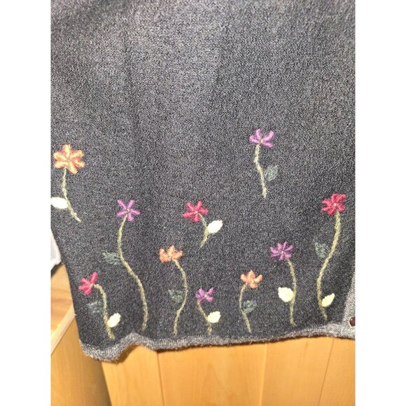 Vintage Black Wool Blend Button-Up Sleeveless Sweater Vest Floral Embroidery - Picture 3 of 10